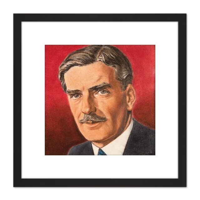 Artery8 Timym Portrait UK War Secretary Anthony Eden Painting 8X8 Inch Square Wooden Framed Wall Art Print Picture with Mount in Black - image 1