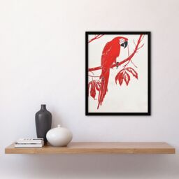 "Artery8 Red Scarlet Macaw Parrot Bird on Tree Branch Framed Wall Art - Size: W12"" x H16""" - thumbnail 4