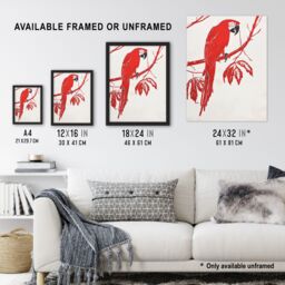 "Artery8 Red Scarlet Macaw Parrot Bird on Tree Branch Framed Wall Art - Size: W12"" x H16""" - thumbnail 3