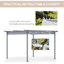 OUTSUNNY 3.5 x 3.5M Steel Pergola Gazebo Backyard Porch Awning Retractable Canopy in Grey - thumbnail 5