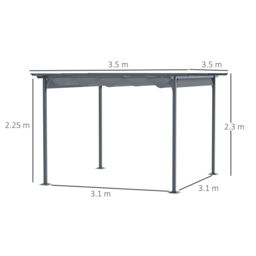 OUTSUNNY 3.5 x 3.5M Steel Pergola Gazebo Backyard Porch Awning Retractable Canopy in Grey - thumbnail 3