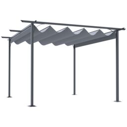 OUTSUNNY 3.5 x 3.5M Steel Pergola Gazebo Backyard Porch Awning Retractable Canopy in Grey - thumbnail 2