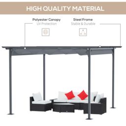 OUTSUNNY 3.5 x 3.5M Steel Pergola Gazebo Backyard Porch Awning Retractable Canopy in Grey - thumbnail 4