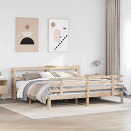 Berkfield Home Beautiful Bed Frame with Headboard without Mattress 200x200 cm in Natural - thumbnail 2