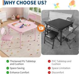 London Boutique 3PCS Kids Folding Table & Chair Set Dining Table &2 Upholstered Chairs in Pink - thumbnail 6