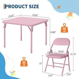London Boutique 3PCS Kids Folding Table & Chair Set Dining Table &2 Upholstered Chairs in Pink - thumbnail 5