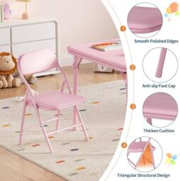 London Boutique 3PCS Kids Folding Table & Chair Set Dining Table &2 Upholstered Chairs in Pink - thumbnail 3