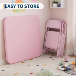 London Boutique 3PCS Kids Folding Table & Chair Set Dining Table &2 Upholstered Chairs in Pink - thumbnail 4
