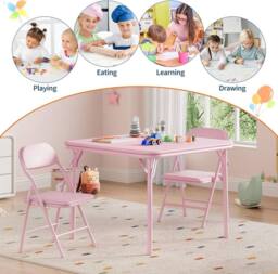 London Boutique 3PCS Kids Folding Table & Chair Set Dining Table &2 Upholstered Chairs in Pink - thumbnail 2