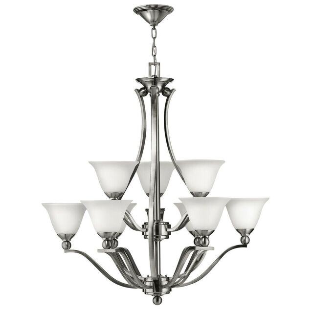 Loops 9 Bulb Chandelier Hanging Pendant LIght Brushed Nickel LED E27 60W Bulb in Metallics
