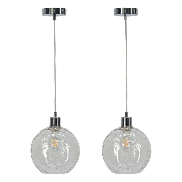 First Choice Lighting Set of 2 Barnum - Clear Dimple Glass Globe with Chrome Pendant Fitting - image 1
