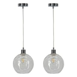 First Choice Lighting Set of 2 Barnum - Clear Dimple Glass Globe with Chrome Pendant Fitting - thumbnail 1