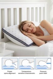 Living and Home Comfortable Pillow with Gold & Silver Geometric Embroidery in White - thumbnail 3