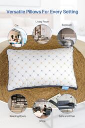 Living and Home Comfortable Pillow with Gold & Silver Geometric Embroidery in White - thumbnail 5