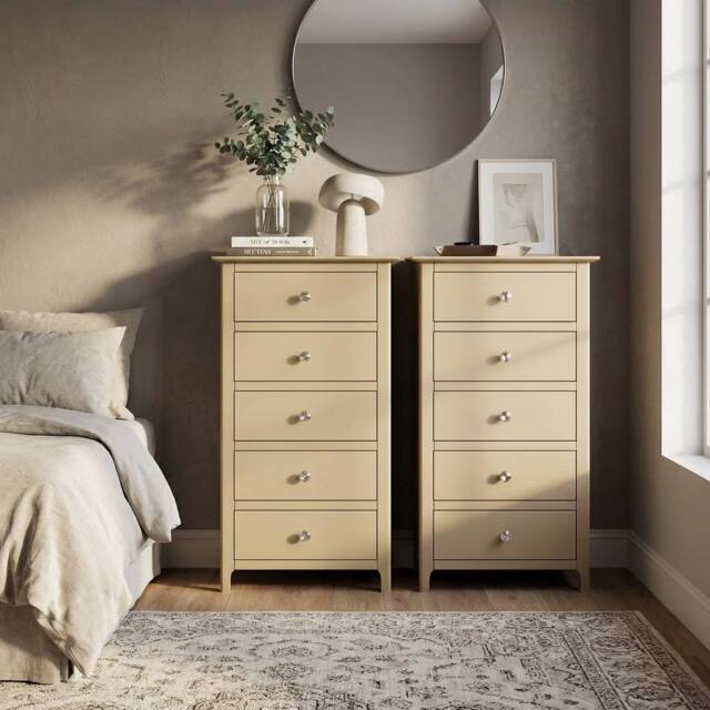 FWStyle Pair Of Putty Palma 5 Drawer Chest Of Drawers Ready Assembled in Beige - image 1