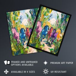 "Artery8 Colourful Horses Running Through Forest Abstract Wall Art Print in Green - Size: W12"" x H16""" - thumbnail 2