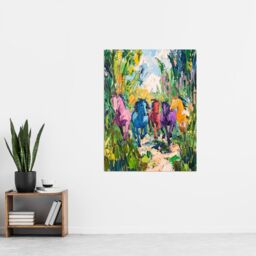 "Artery8 Colourful Horses Running Through Forest Abstract Wall Art Print in Green - Size: W12"" x H16""" - thumbnail 4