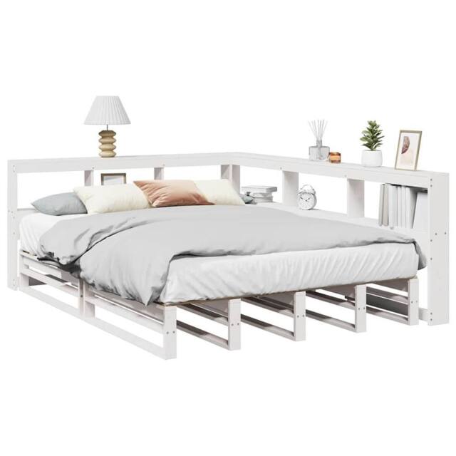 Berkfield Home Bookcase Bed without Mattress White 160x200cm Solid Wood Pine - Size: 160x200 cm - image 1