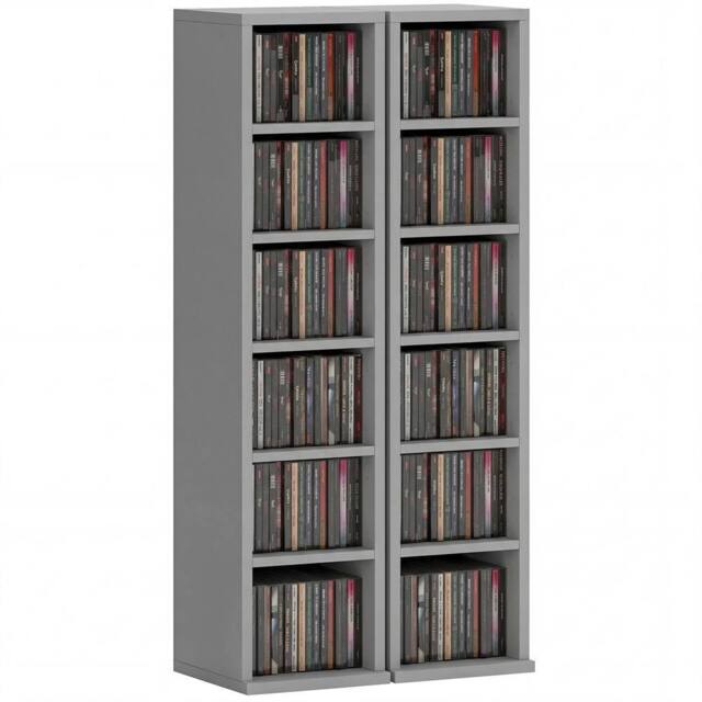 Nordara Set of 2 Light Grey CD DVD Storage Unit Media Shelf - Size: 100 cm x 15 cm - image 1