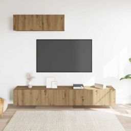 Berkfield Home Wall Mounted TV Cabinets 3 pcs Artisan Oak 100x30x30 cm Engineered Wood in Brown - Size: 100 x 30 x 30 cm - thumbnail 3