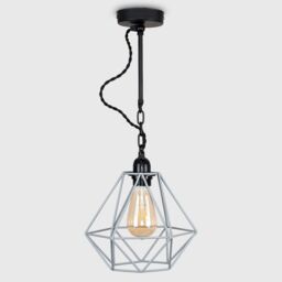 ValueLights Huber Black Industrial Wall Light With Grey Wire Pendant Shade - thumbnail 4