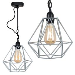 ValueLights Huber Black Industrial Wall Light With Grey Wire Pendant Shade - thumbnail 1