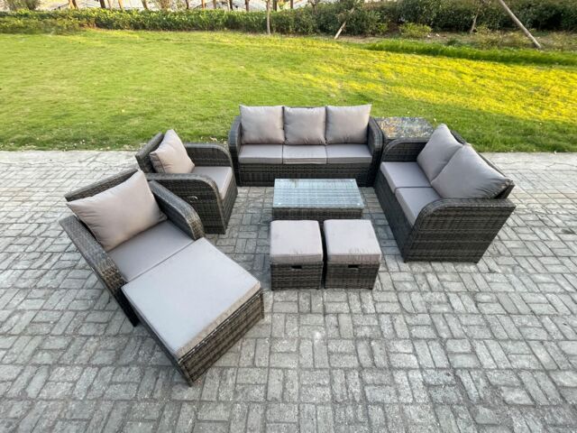 Fimous Patio Garden Furniture Sets Wicker 10 Seater Outdoor Rattan Furniture Sofa Sets with Rectangular Coffee Table Reclining Chair in Dark Grey - image 1