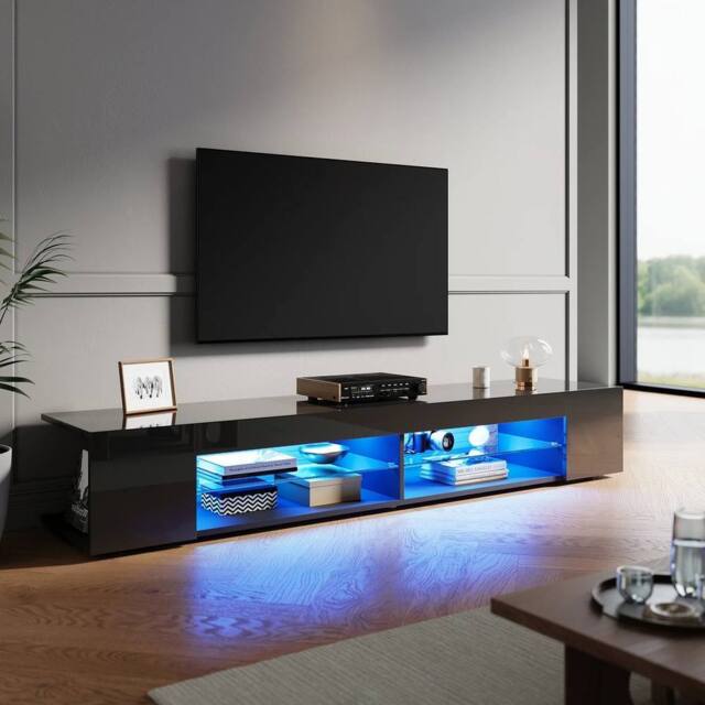 EONLION High Gloss Black 180cm TV Stand Cabinet - Size: 100 cm - image 1