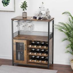 VOGREX Wine Bar Rack Cabinet with Detachable Wine Rack Storage Glass Holder - thumbnail 4