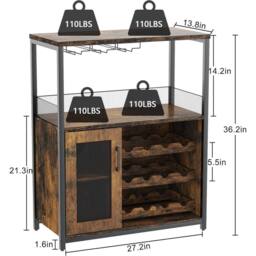 VOGREX Wine Bar Rack Cabinet with Detachable Wine Rack Storage Glass Holder - thumbnail 2