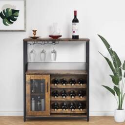 VOGREX Wine Bar Rack Cabinet with Detachable Wine Rack Storage Glass Holder