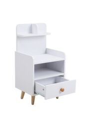 Living and Home One Drawer Wooden Bedside Table With Wooden Legs in White - thumbnail 4