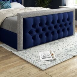 KDMD Venice Glitter Border Upholstered Soft Velvet Blue Bed Frame - Size: Small Single - thumbnail 3