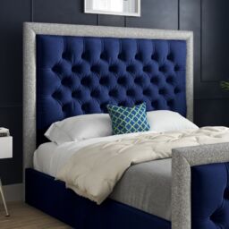 KDMD Venice Glitter Border Upholstered Soft Velvet Blue Bed Frame - Size: Small Single - thumbnail 2