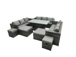 Fimous Rattan Dining Table Sofa Set with 4 Stools Outdoor 13 Seat in Dark Grey - thumbnail 2