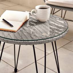 FurnitureboxUK Belize Wicker Style PE Rattan 2 Seat Outdoor Garden Bistro Table & Chairs Set, black metal hairpin legs in Grey - thumbnail 6