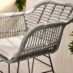 FurnitureboxUK Belize Wicker Style PE Rattan 2 Seat Outdoor Garden Bistro Table & Chairs Set, black metal hairpin legs in Grey - thumbnail 3
