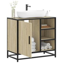 Berkfield Home Bathroom Sink Cabinet Sonoma Oak 65x33x60 cm Engineered Wood in Brown - Size: 65 x 33 x 60 cm - thumbnail 1