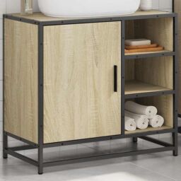 Berkfield Home Bathroom Sink Cabinet Sonoma Oak 65x33x60 cm Engineered Wood in Brown - Size: 65 x 33 x 60 cm - thumbnail 4