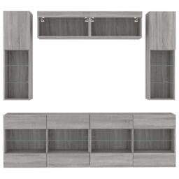 Berkfield Home 6 Piece TV Wall Cabinet Set with LED Lights Concrete Grey - thumbnail 6