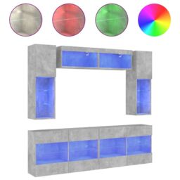 Berkfield Home 6 Piece TV Wall Cabinet Set with LED Lights Concrete Grey - thumbnail 2