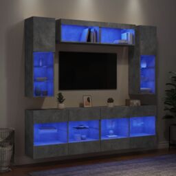 Berkfield Home 6 Piece TV Wall Cabinet Set with LED Lights Concrete Grey - thumbnail 5