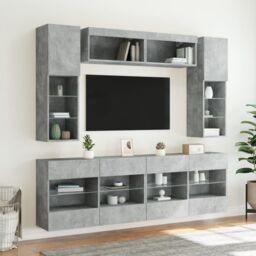 Berkfield Home 6 Piece TV Wall Cabinet Set with LED Lights Concrete Grey - thumbnail 4
