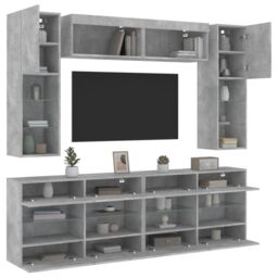 Berkfield Home 6 Piece TV Wall Cabinet Set with LED Lights Concrete Grey - thumbnail 1