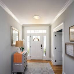 Happy Homewares Traditional White Alabaster Circular Glass IP20 Flush Ceiling Light Fitting - Size: 12 inches - thumbnail 5