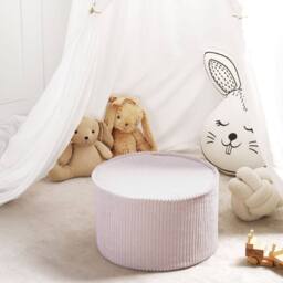 Wyld and Coco Round Pouffe Light Beige Cotton 40 x 25 Corduroy-Style - thumbnail 1