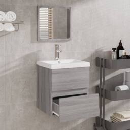 Berkfield Home Bathroom Cabinet with Mirror Grey Sonoma Engineered Wood - thumbnail 3