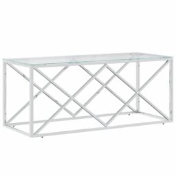 Berkfield Home Coffee Table 110x45x45 cm Stainless Steel & Glass in Silver - Size: 110 x 45 x 45 cm - thumbnail 2