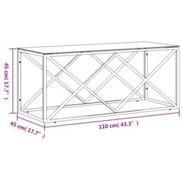 Berkfield Home Coffee Table 110x45x45 cm Stainless Steel & Glass in Silver - Size: 110 x 45 x 45 cm - thumbnail 6