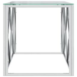 Berkfield Home Coffee Table 110x45x45 cm Stainless Steel & Glass in Silver - Size: 110 x 45 x 45 cm - thumbnail 4